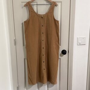 The Vermont Country Store Corduroy Jumper Dress Women 1X Tan Pinafore Cottage